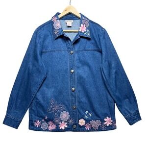 Toffee Apple Denim Jacket Embroidered Butterfly Flowers Chore‎ Cottage Y2K